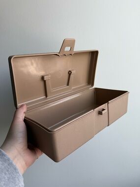Vintage Tan 4x5x11" Sterling Plastics 1966 Tool Box w/ Lock Latch